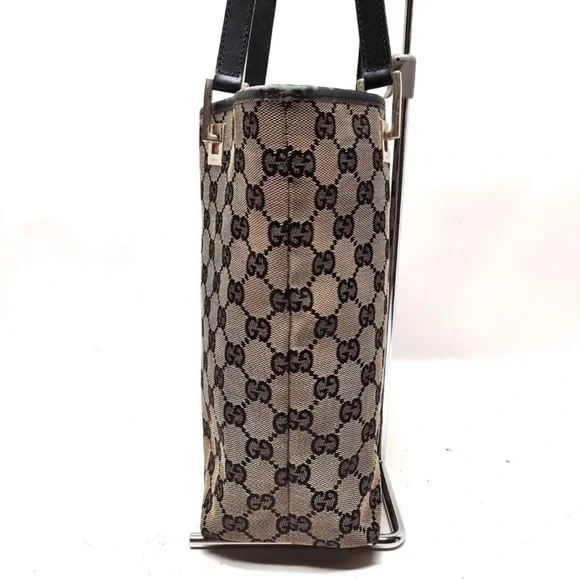 Gucci Tote Bag Black Vintage GG Monogram Canvas with Leather Trim EUC - Picture 2 of 5